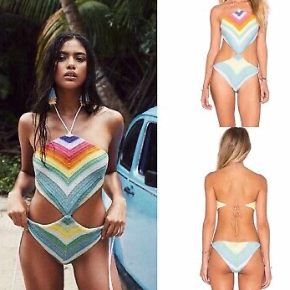 Mara Hoffman rainbow crochet monokini small